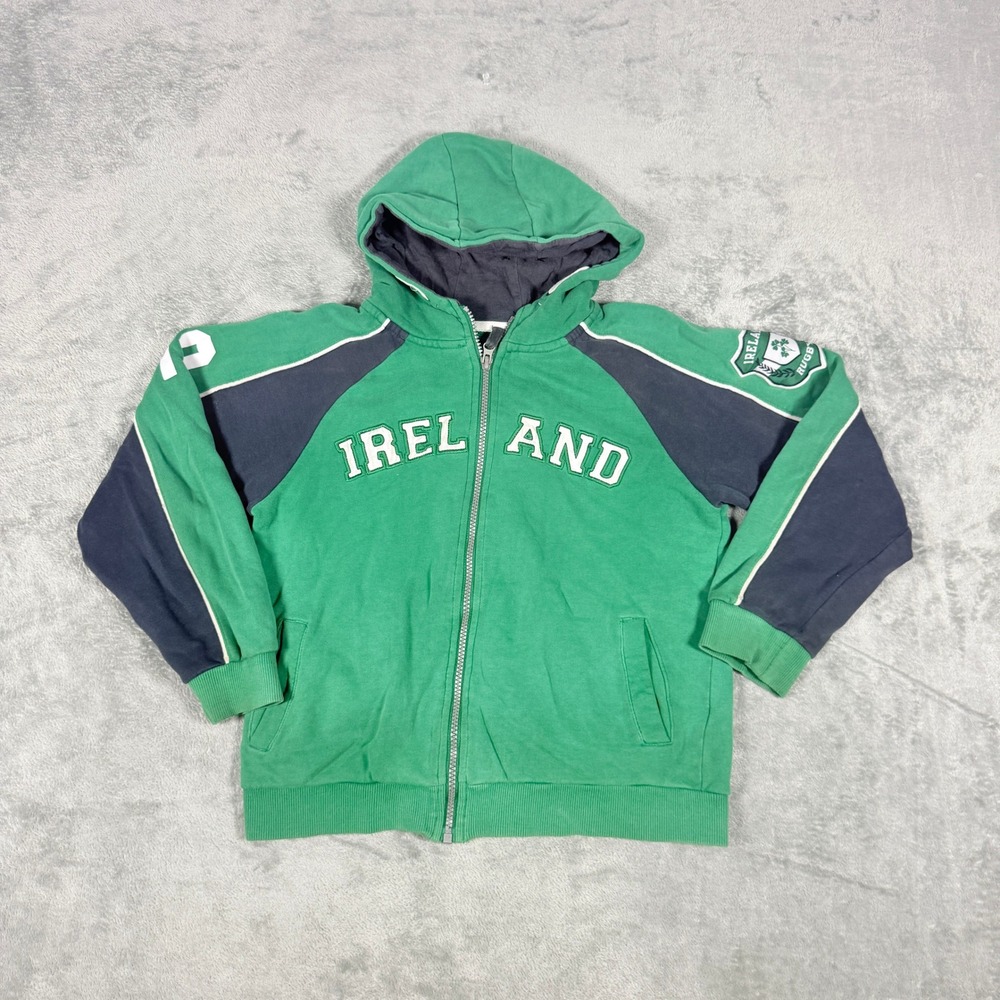 St. Bernard Kids 10-11 Ireland Rugby Full Zip Hoodie Green Navy Colorblock
